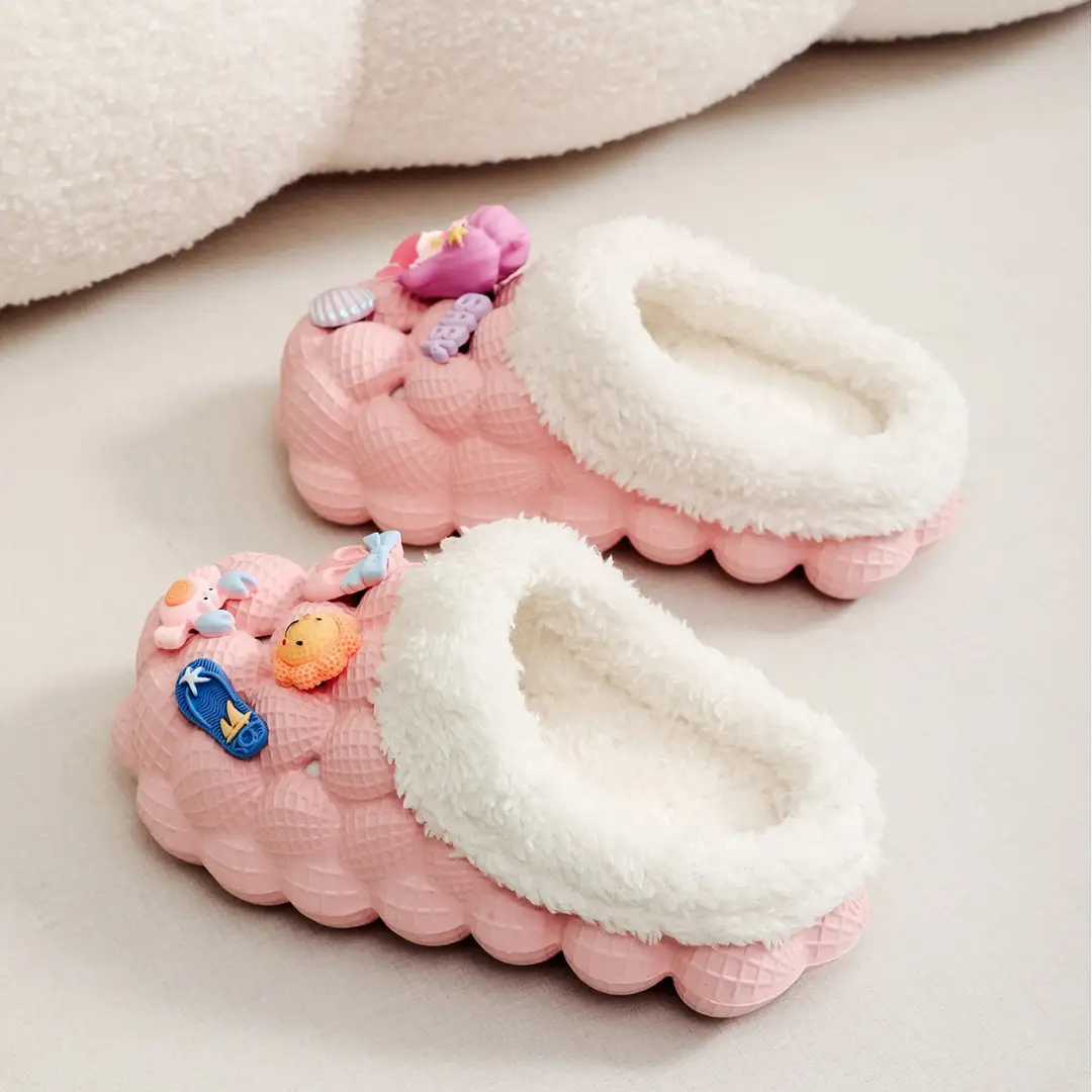 Factory Wholesale Cotton Slippers Home Wear Litchi Bathroom Couples Non-slip EVA Cartoon Fashion Autumn and Winter Cotton Slippers Tide