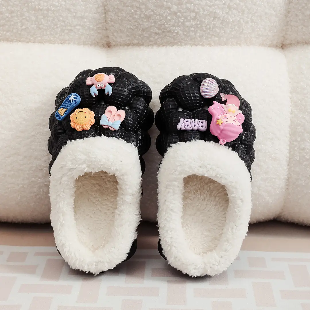 Factory Wholesale Cotton Slippers Home Wear Litchi Bathroom Couples Non-slip EVA Cartoon Fashion Autumn and Winter Cotton Slippers Tide