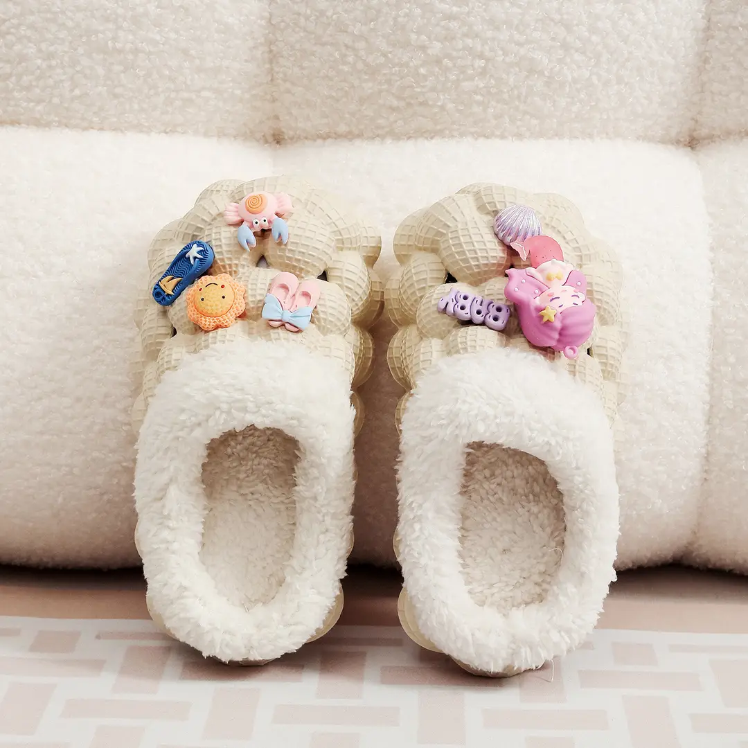 Factory Wholesale Cotton Slippers Home Wear Litchi Bathroom Couples Non-slip EVA Cartoon Fashion Autumn and Winter Cotton Slippers Tide