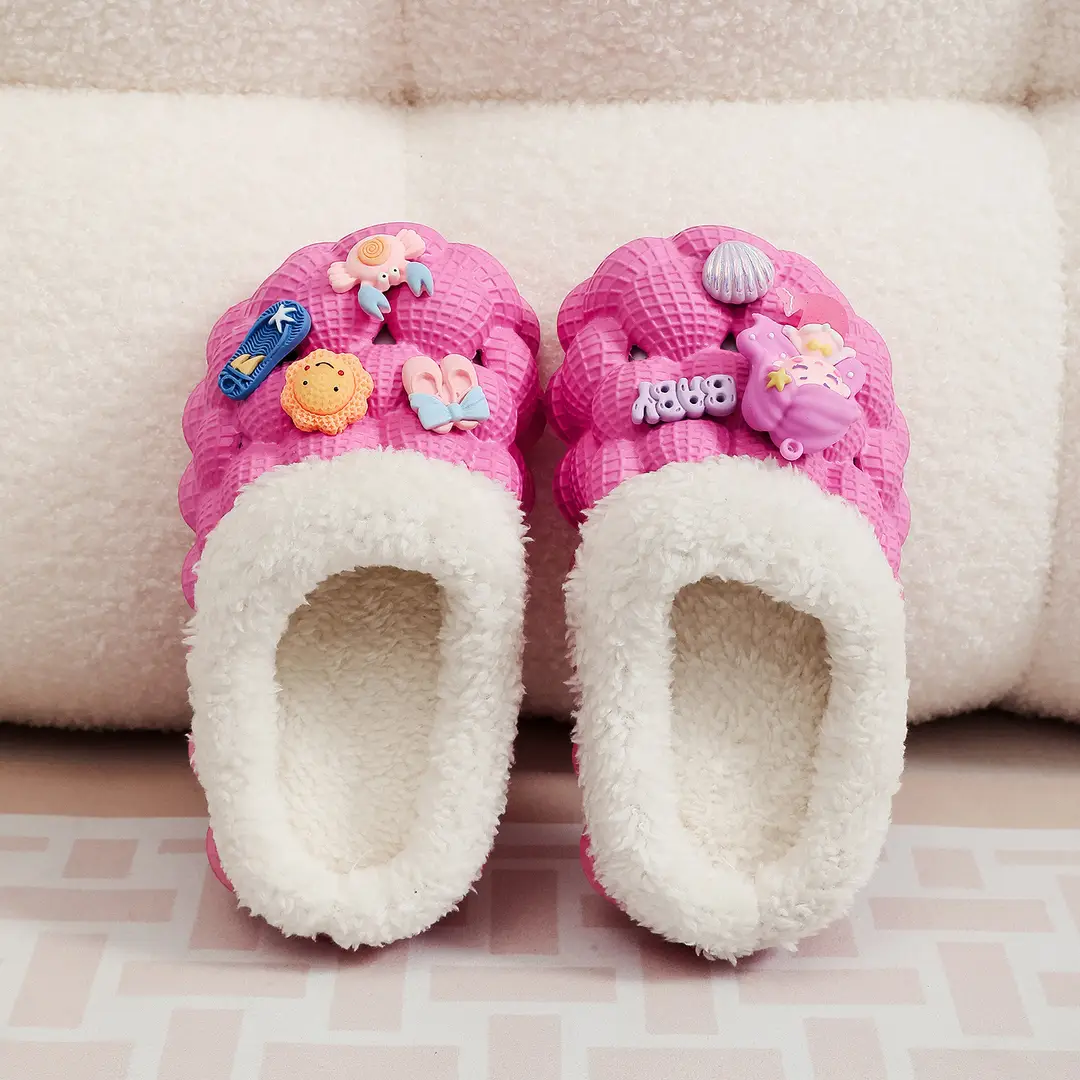 Factory Wholesale Cotton Slippers Home Wear Litchi Bathroom Couples Non-slip EVA Cartoon Fashion Autumn and Winter Cotton Slippers Tide