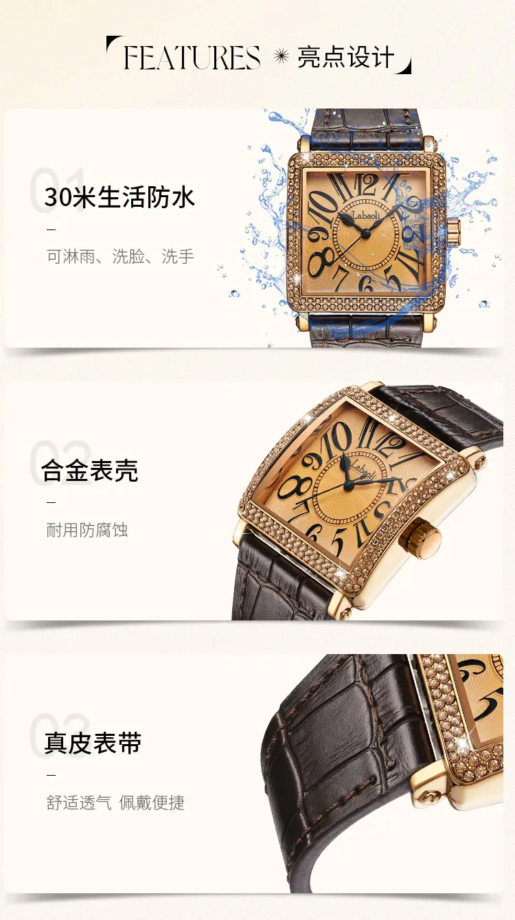 Labaoli Distinctive Square Watch with Diamond Set — feature 6