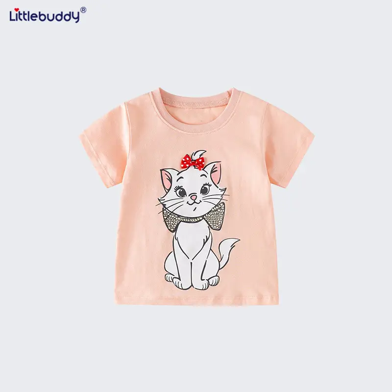2025 Kids Cat Print Cotton Shorts Set Pink - Image 5