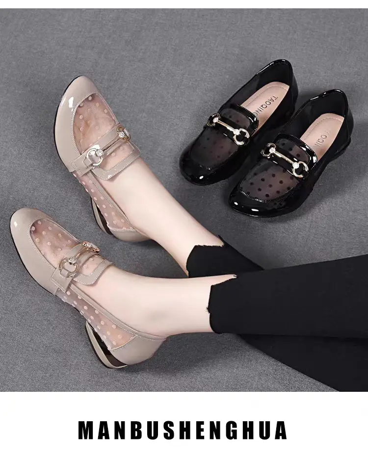 Mesh Soft Leather Shoes 2025 New Hollow Low Heel Women's Sandals Summer Flat Soft Bottom Loafers Low-top Leather Shoes — feature 8
