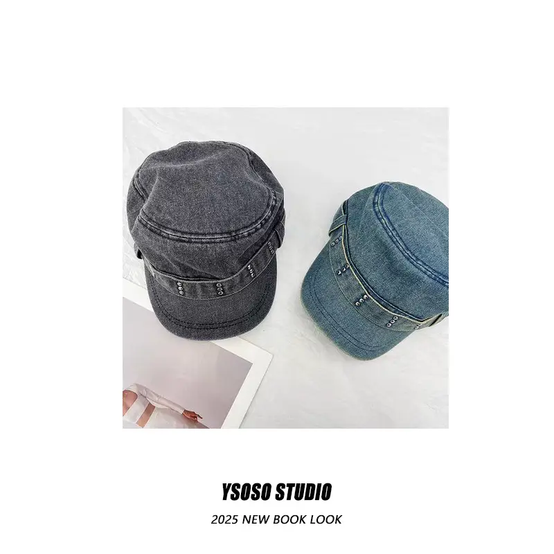 Vintage Denim Flat Cap with Rivets Washed All Match