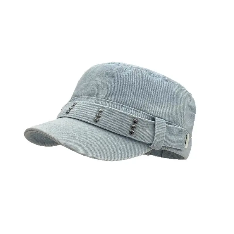 Vintage Denim Flat Cap with Rivets Washed All Match