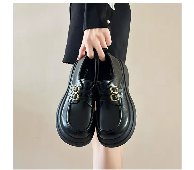 Vintage British Style Leather Shoes Women's 2025 Spring New Thick Slip-on Loafers Japanese Style Jk Mary Jane Shoes — feature 12