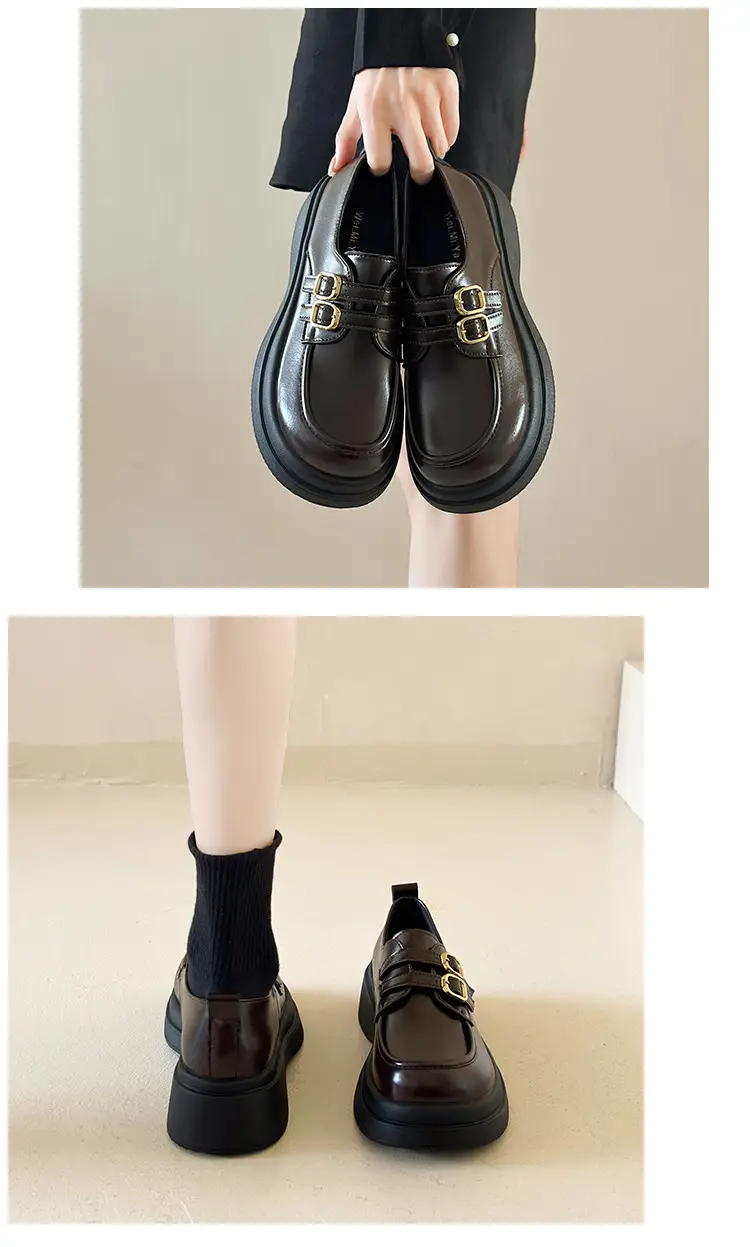 Vintage British Style Leather Shoes Women's 2025 Spring New Thick Slip-on Loafers Japanese Style Jk Mary Jane Shoes — feature 19