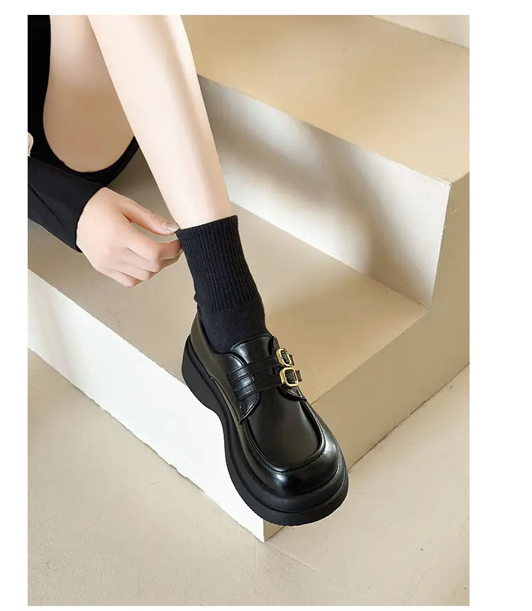 Vintage British Style Leather Shoes Women's 2025 Spring New Thick Slip-on Loafers Japanese Style Jk Mary Jane Shoes — feature 8