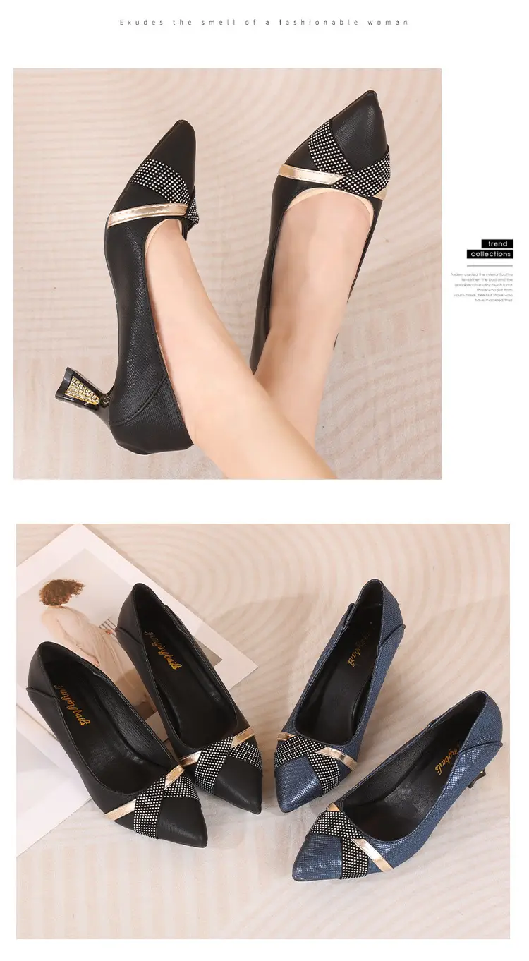 Comfortable Pointed-Toe Spring and Autumn Rhinestone Chunky Heel Shoes for Women, 2026 New Style, Elegant and Fashionable Shallow Mouth Commuting High Heels for Women — feature 10