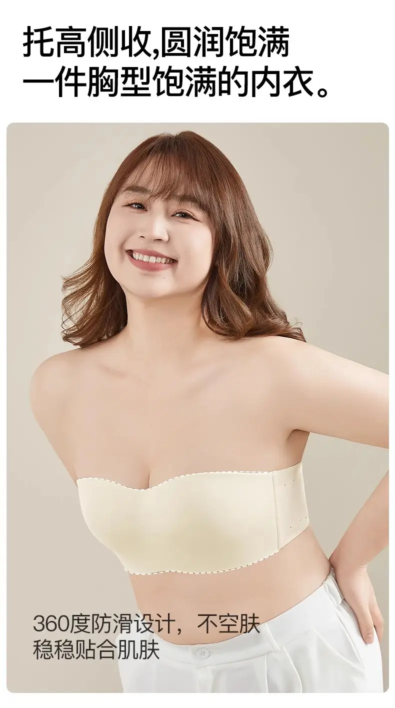 Strapless Underwear Women's Large Chest Small Non-slip Anti-sagging Tube-length Invisible Traceless Push-up plus size Bra — feature 13