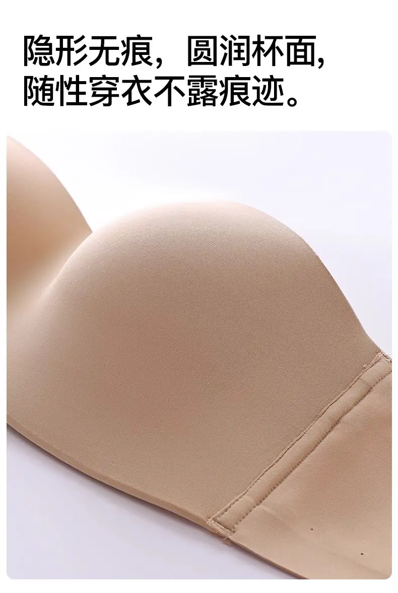Strapless Underwear Women's Large Chest Small Non-slip Anti-sagging Tube-length Invisible Traceless Push-up plus size Bra — feature 14