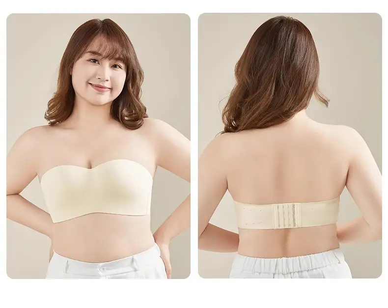 Strapless Underwear Women's Large Chest Small Non-slip Anti-sagging Tube-length Invisible Traceless Push-up plus size Bra — feature 22
