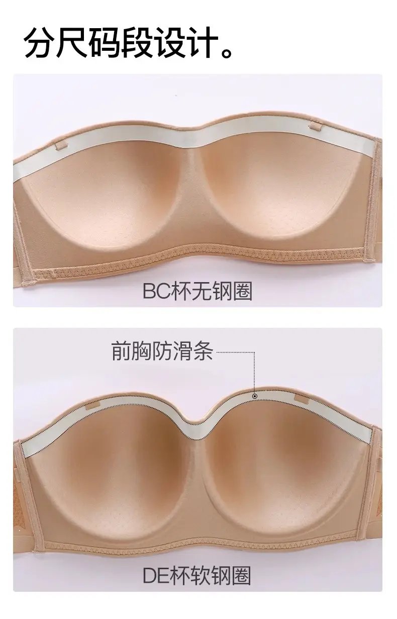 Strapless Underwear Women's Large Chest Small Non-slip Anti-sagging Tube-length Invisible Traceless Push-up plus size Bra — feature 24