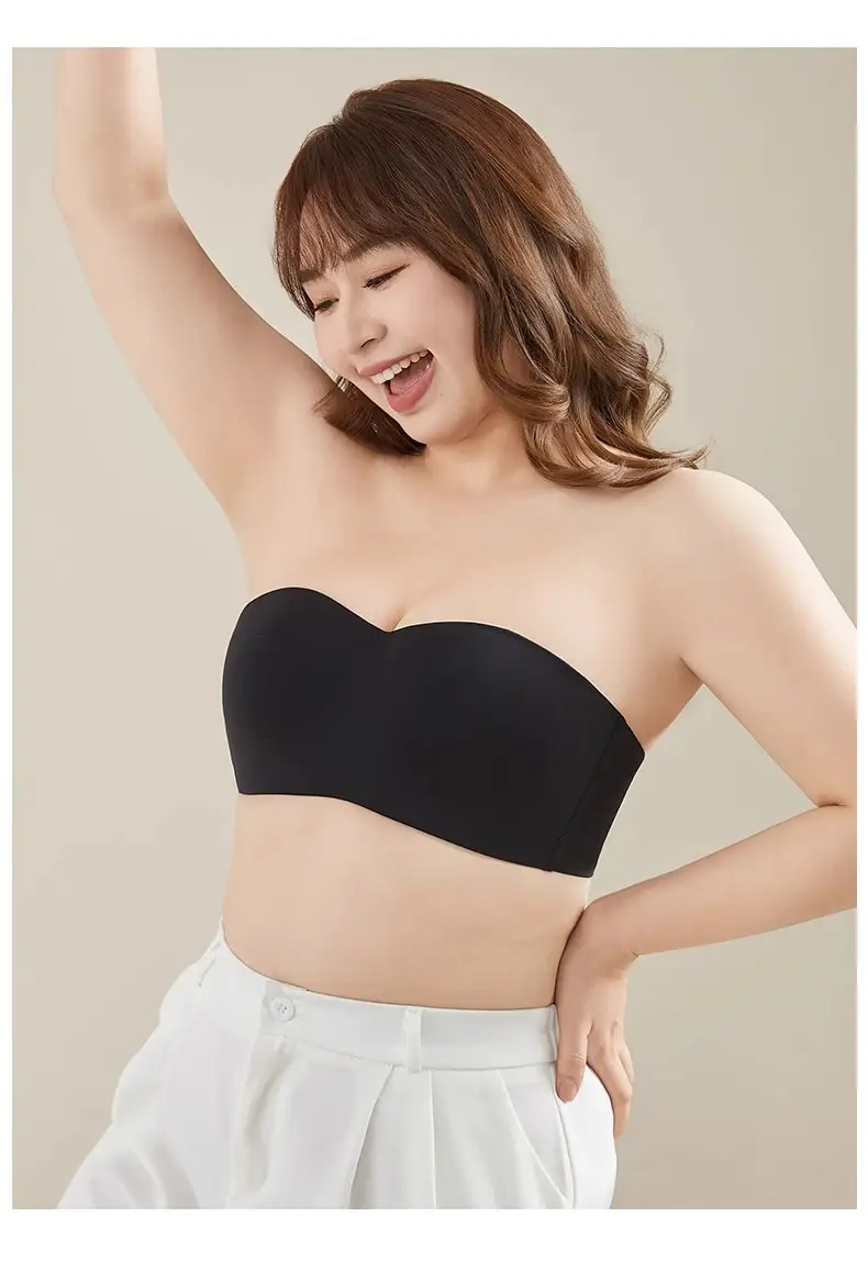 Strapless Underwear Women's Large Chest Small Non-slip Anti-sagging Tube-length Invisible Traceless Push-up plus size Bra — feature 31