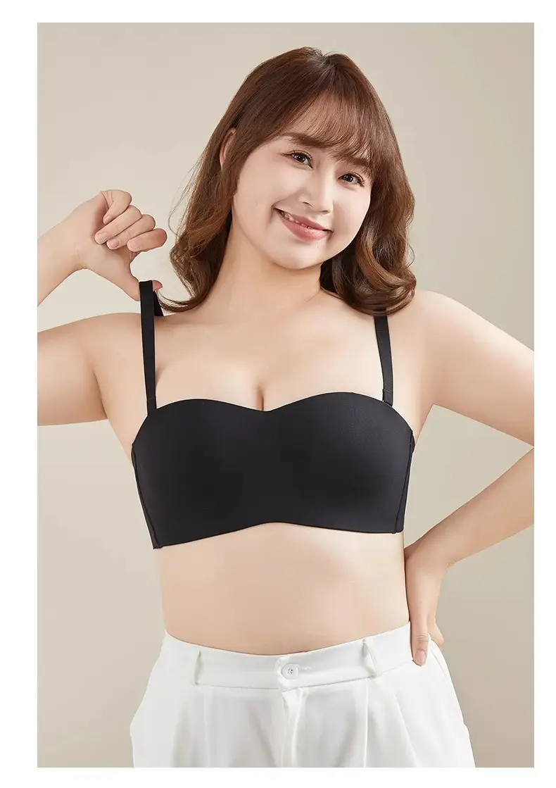 Strapless Underwear Women's Large Chest Small Non-slip Anti-sagging Tube-length Invisible Traceless Push-up plus size Bra — feature 32