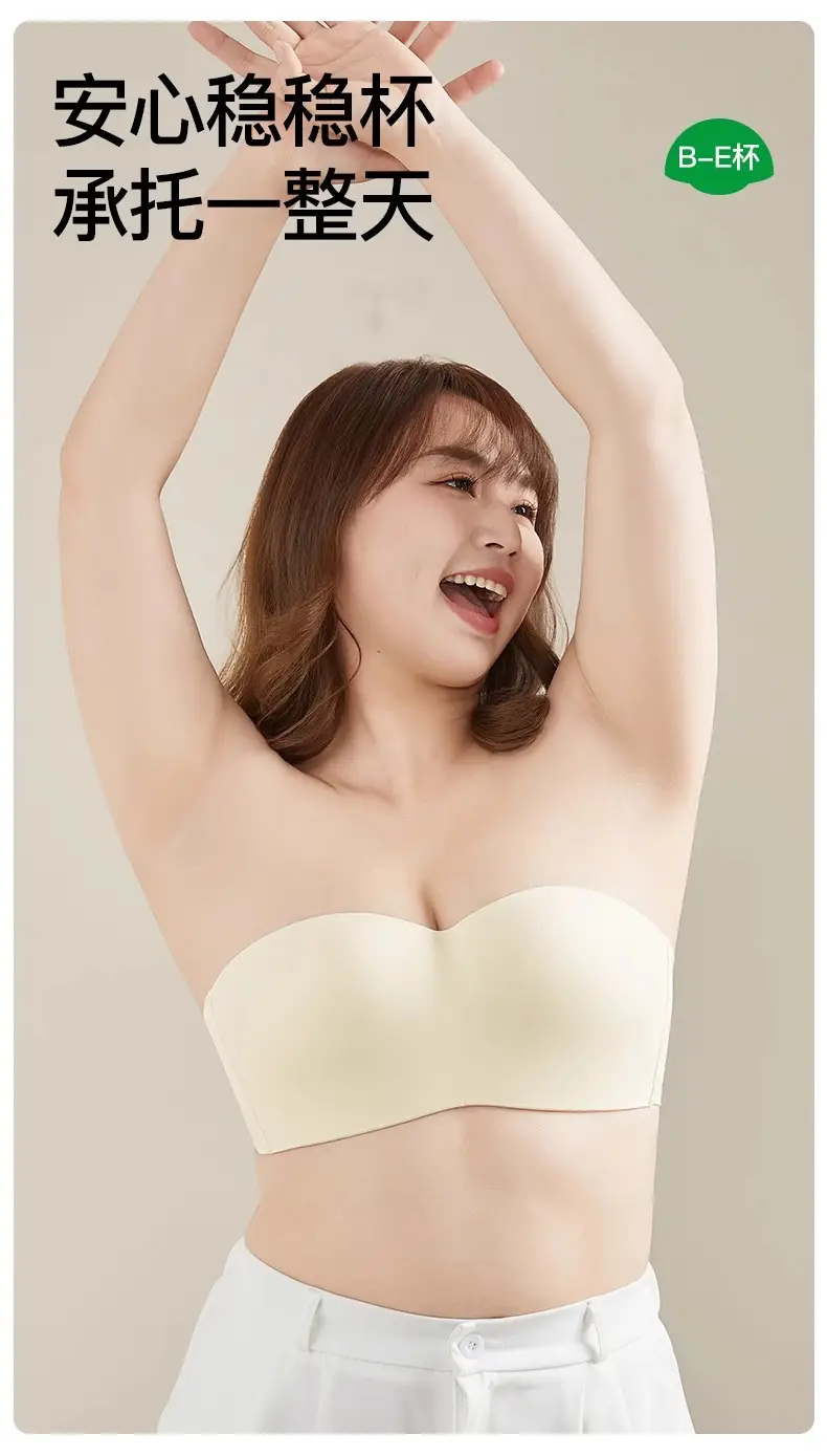Strapless Underwear Women's Large Chest Small Non-slip Anti-sagging Tube-length Invisible Traceless Push-up plus size Bra — feature 4