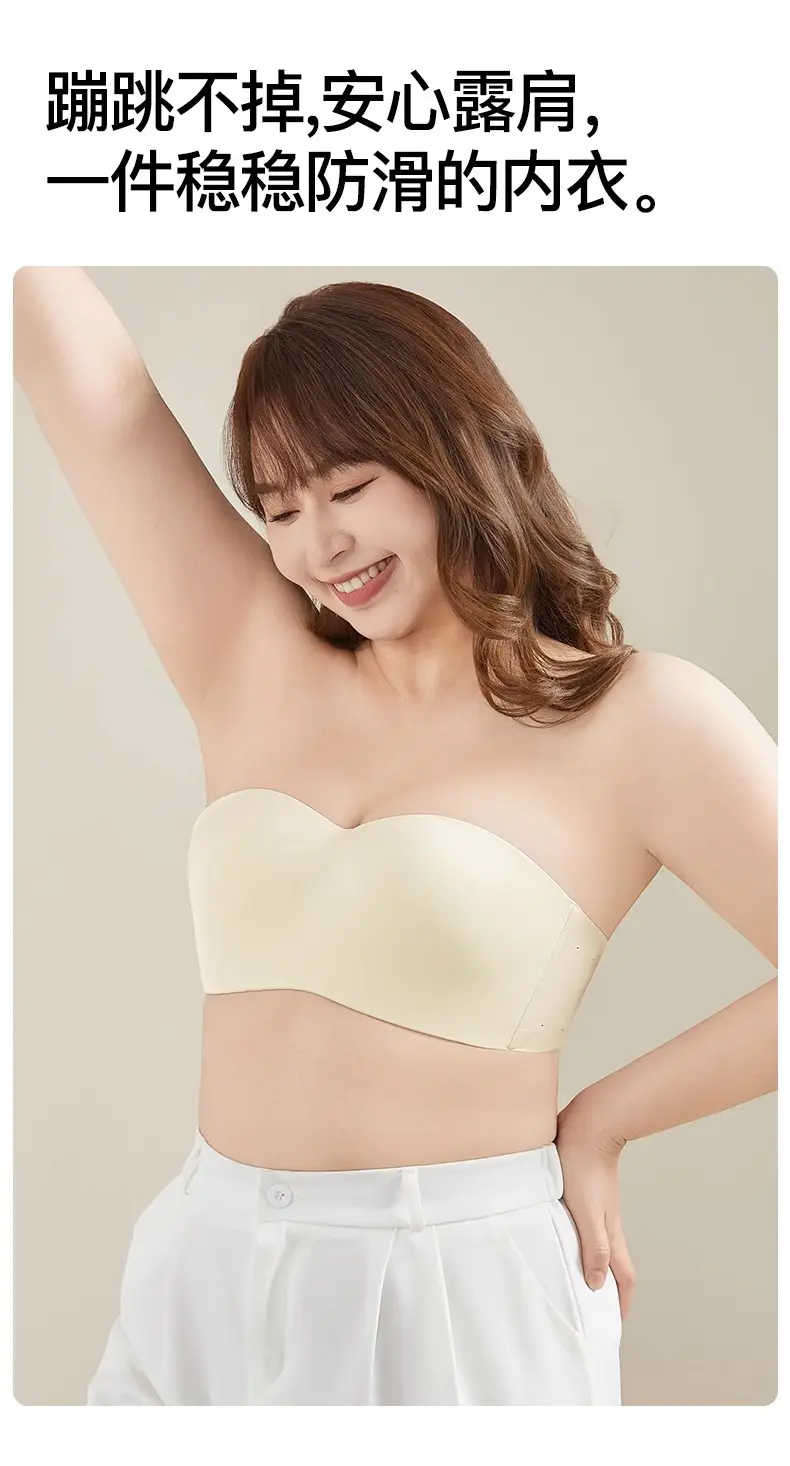 Strapless Underwear Women's Large Chest Small Non-slip Anti-sagging Tube-length Invisible Traceless Push-up plus size Bra — feature 6