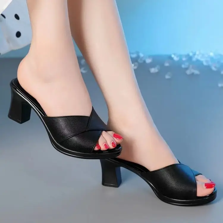 White Thick Heel Sandals for Women Summer - Image 5