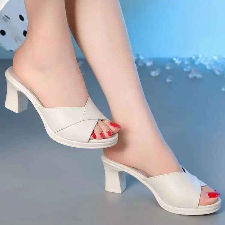 White Thick Heel Sandals for Women Summer - Image 6
