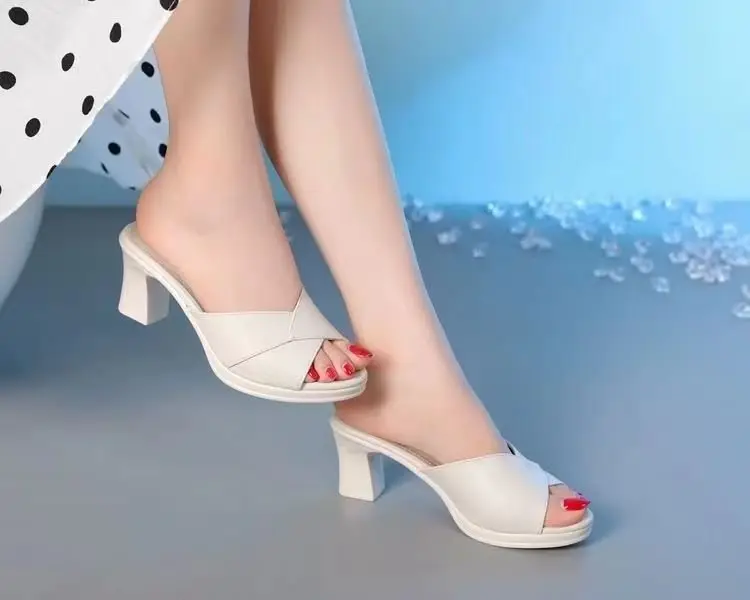 White Thick Heel Sandals for Women Summer — feature 5