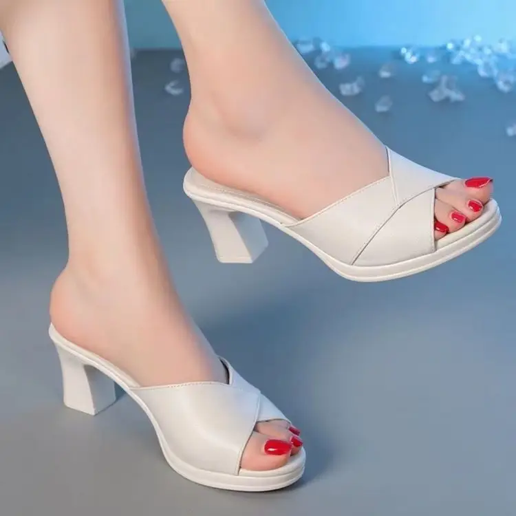 White Thick Heel Sandals for Women Summer - Image 2