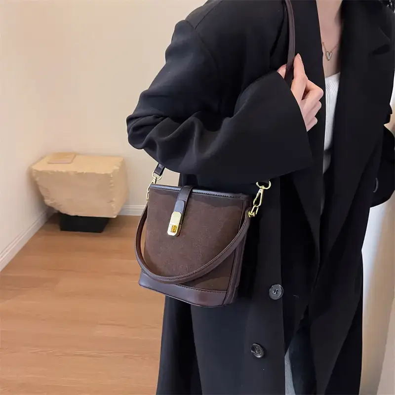 Autumn Winter Women's Frosted Bucket Bag Large Capacity - Image 6