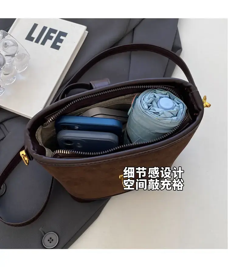 Autumn Winter Women's Frosted Bucket Bag Large Capacity — feature 10