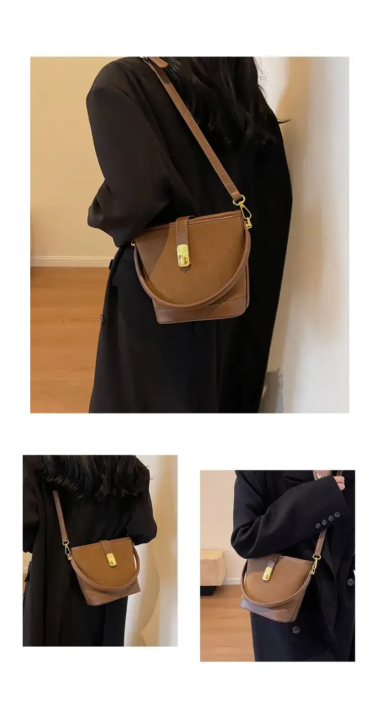 Autumn Winter Women's Frosted Bucket Bag Large Capacity — feature 12
