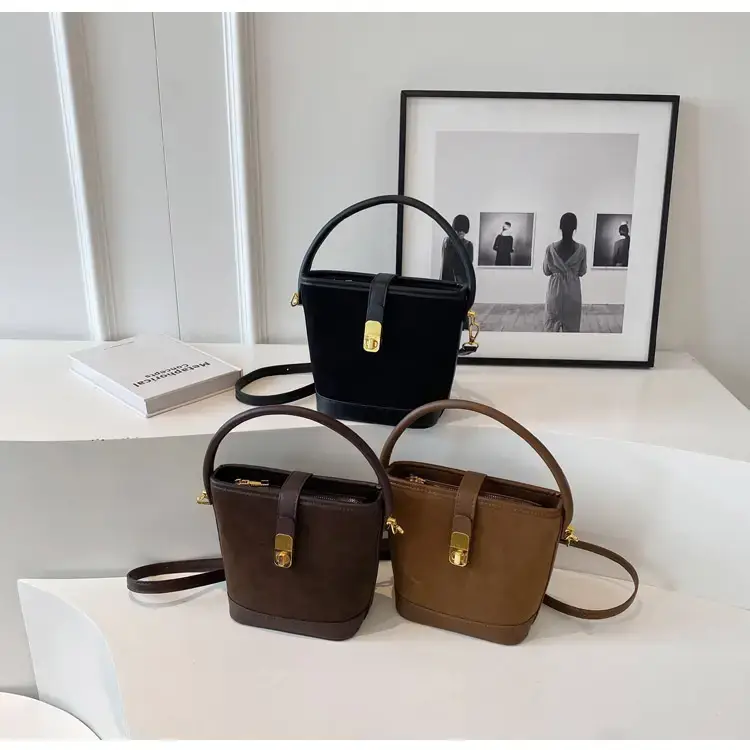 Autumn Winter Women's Frosted Bucket Bag Large Capacity — feature 15