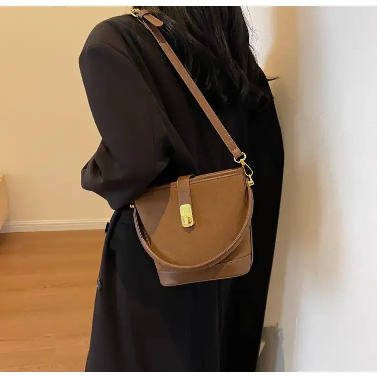Autumn Winter Women's Frosted Bucket Bag Large Capacity — feature 17