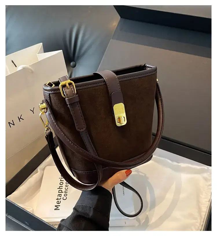 Autumn Winter Women's Frosted Bucket Bag Large Capacity — feature 3