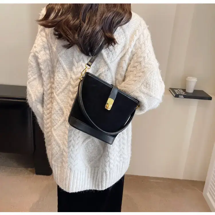 Autumn Winter Women's Frosted Bucket Bag Large Capacity — feature 34