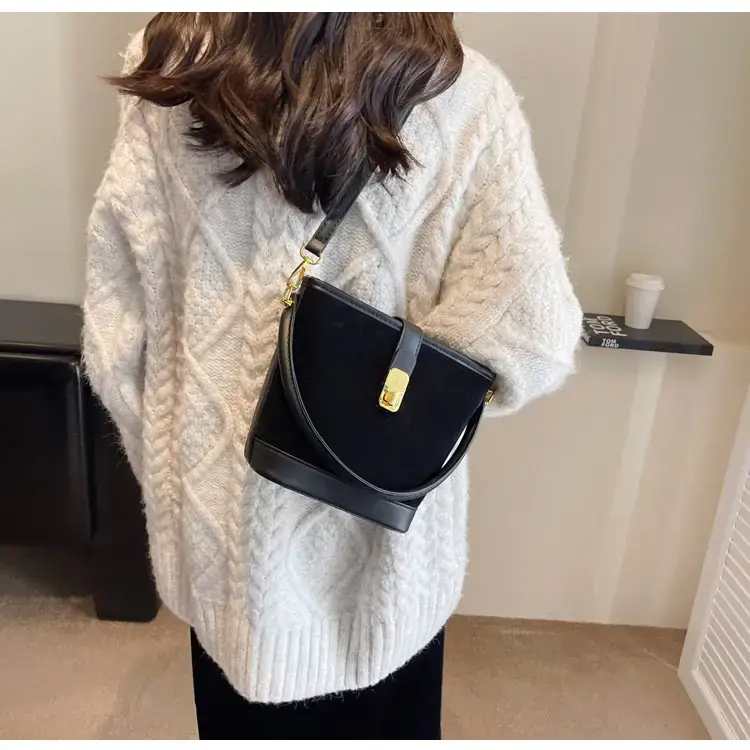 Autumn Winter Women's Frosted Bucket Bag Large Capacity — feature 35