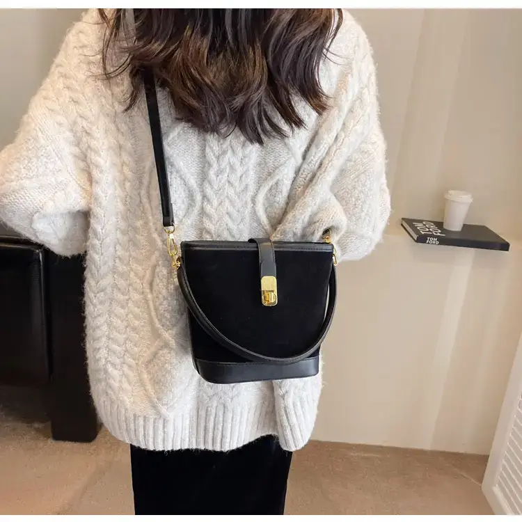 Autumn Winter Women's Frosted Bucket Bag Large Capacity — feature 39