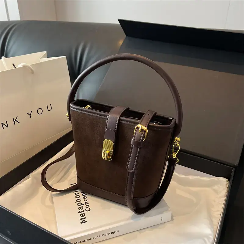 Autumn Winter Women's Frosted Bucket Bag Large Capacity - Image 2