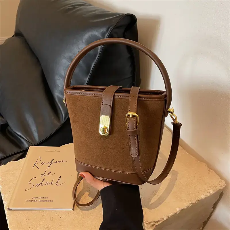 Autumn Winter Women's Frosted Bucket Bag Large Capacity - Image 3