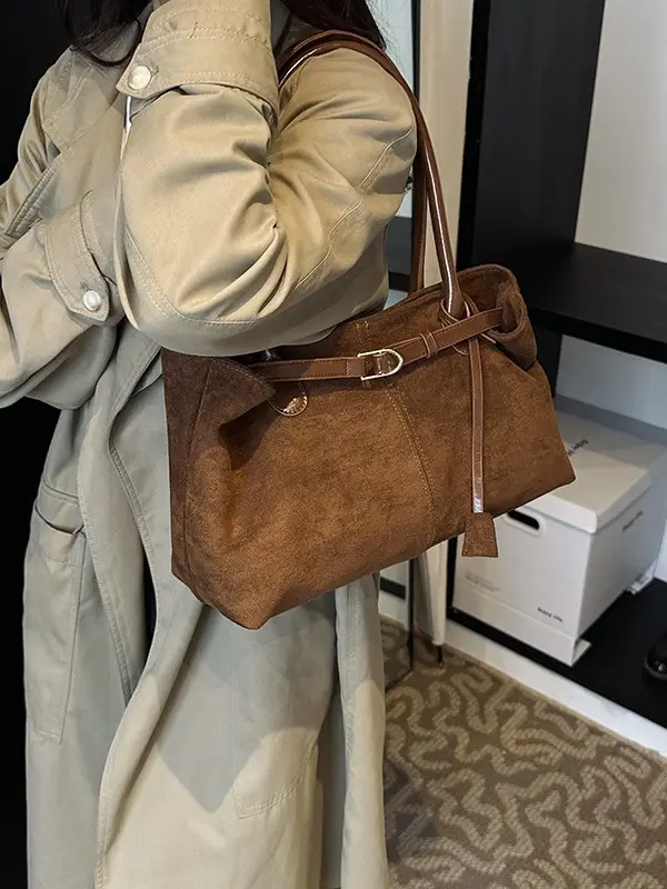 Women Matte Brown Shoulder Bag Spring Summer Casual Commuter - Image 4