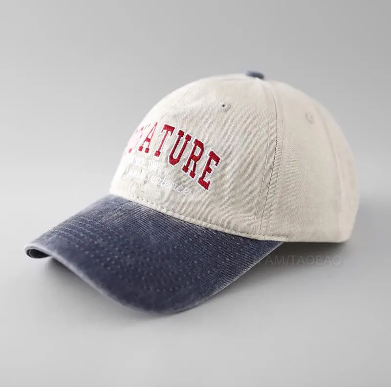 Women's Washed Cap American Retro Style Black White - Image 8