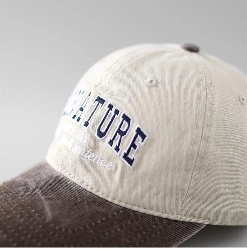Women's Washed Cap American Retro Style Black White — feature 13