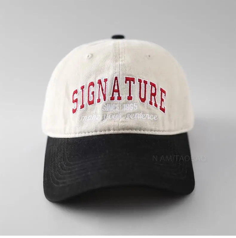 Women's Washed Cap American Retro Style Black White — feature 4