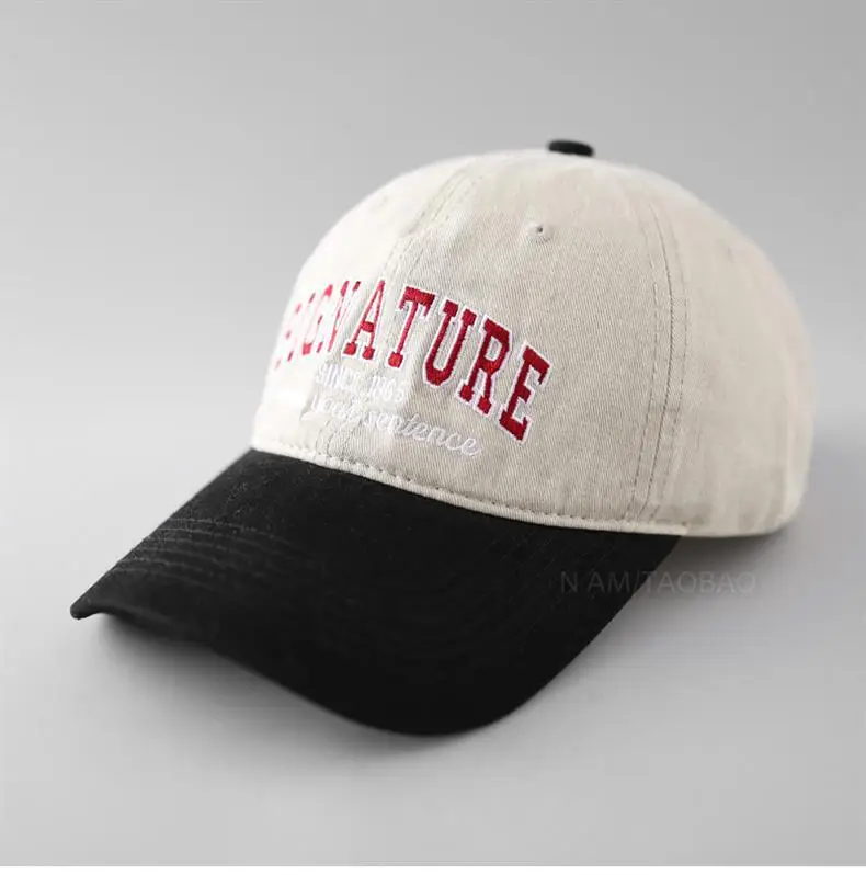Women's Washed Cap American Retro Style Black White — feature 7