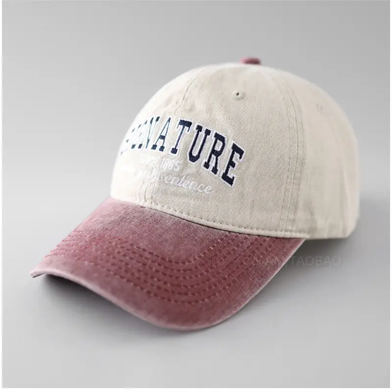Women's Washed Cap American Retro Style Black White - Image 4