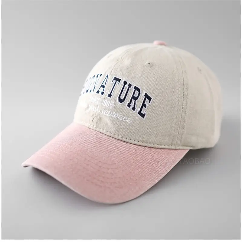 Women's Washed Cap American Retro Style Black White - Image 6