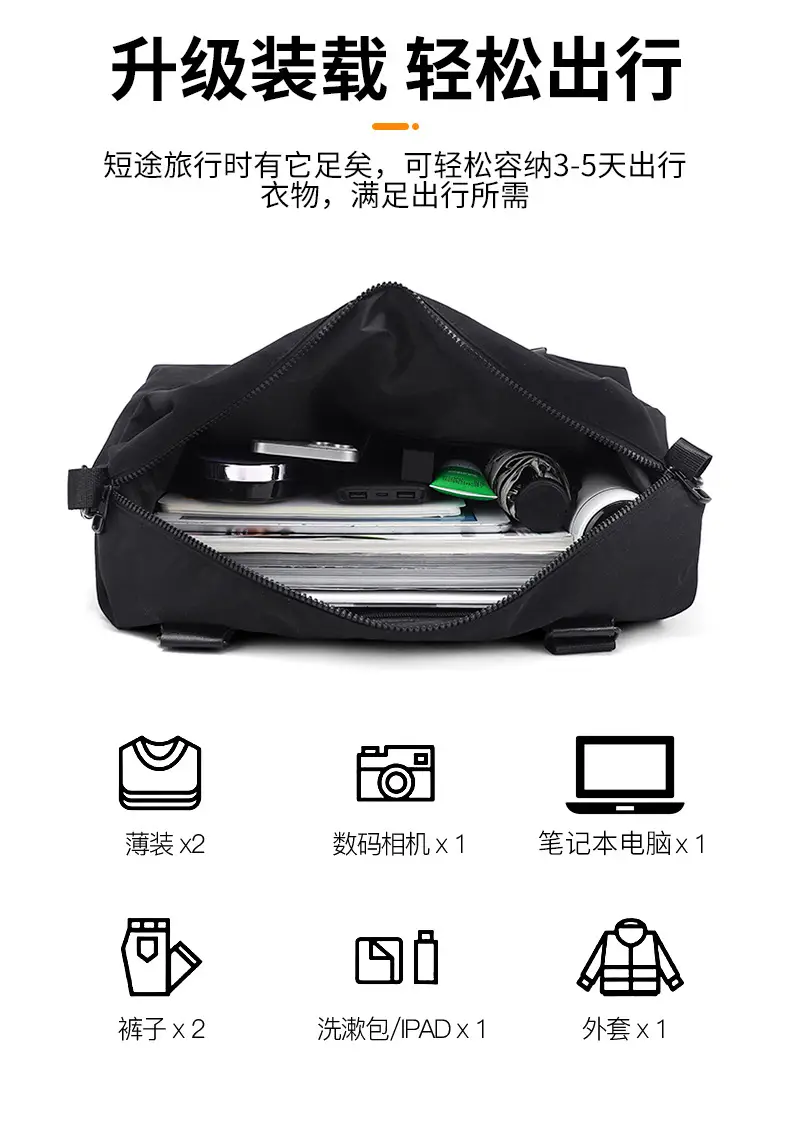 Men's Black Travel Bag Large Capacity Portable Shoulder Crossbody — feature 13