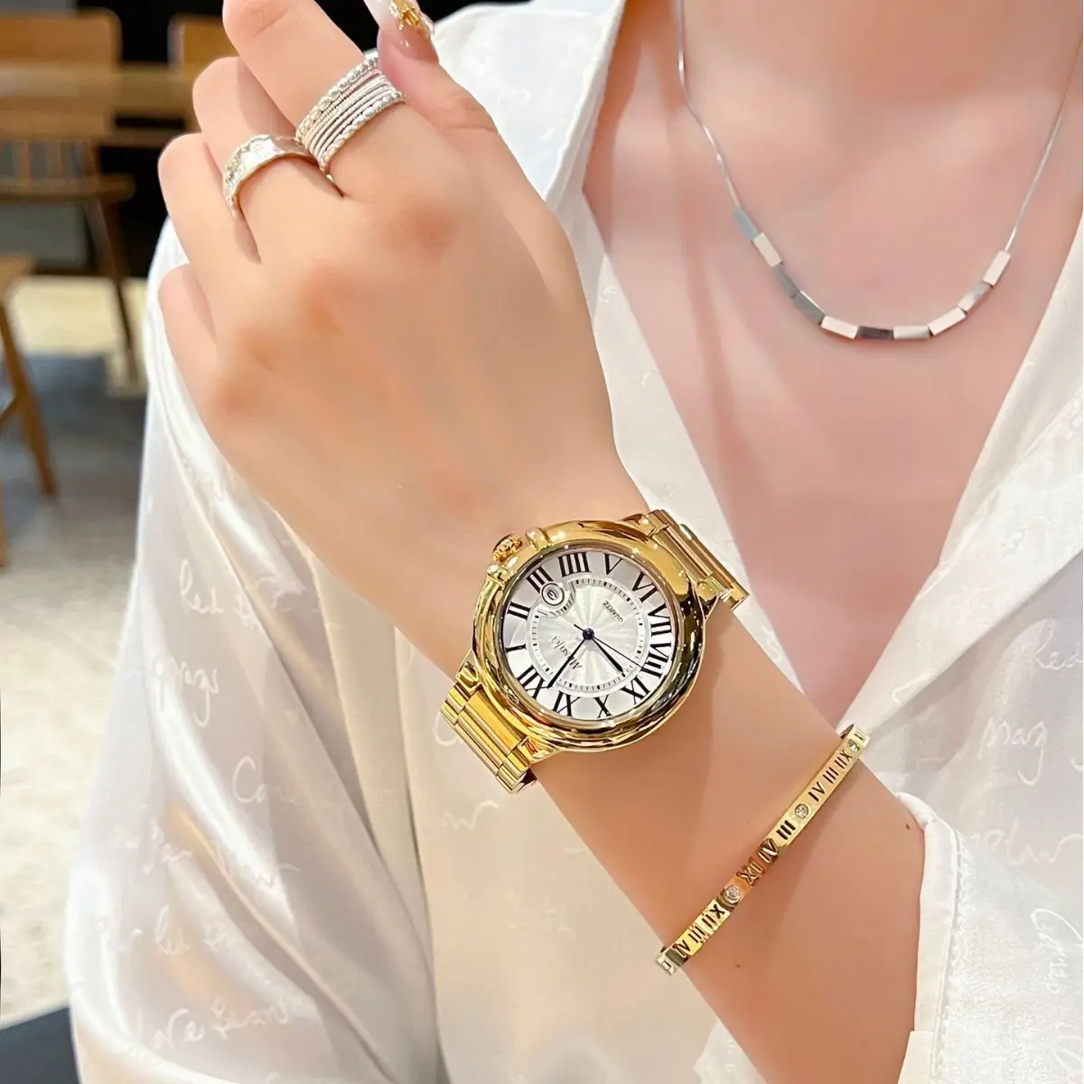 Gold Cross Watch Set for Men Women with Fast Live Hands