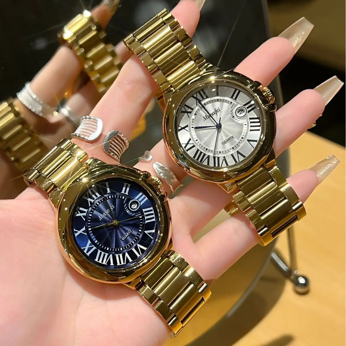 Gold Cross Watch Set for Men Women with Fast Live Hands