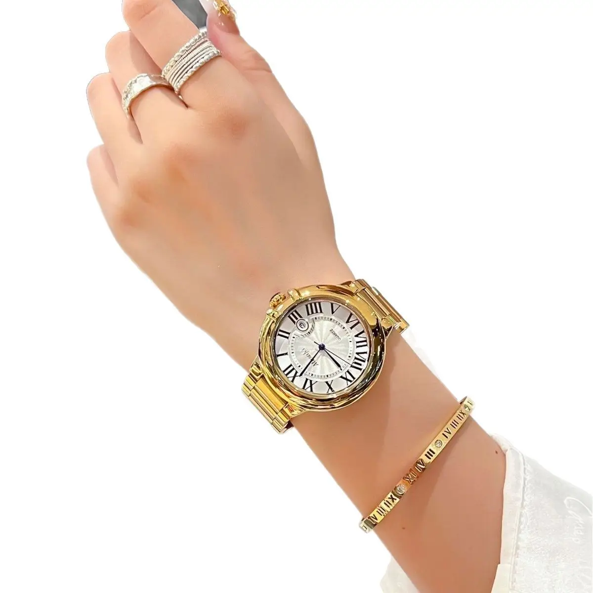 Gold Cross Watch Set for Men Women with Fast Live Hands