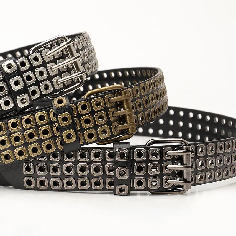 Black Rivet Belt for Women & Men Hip-hop Style