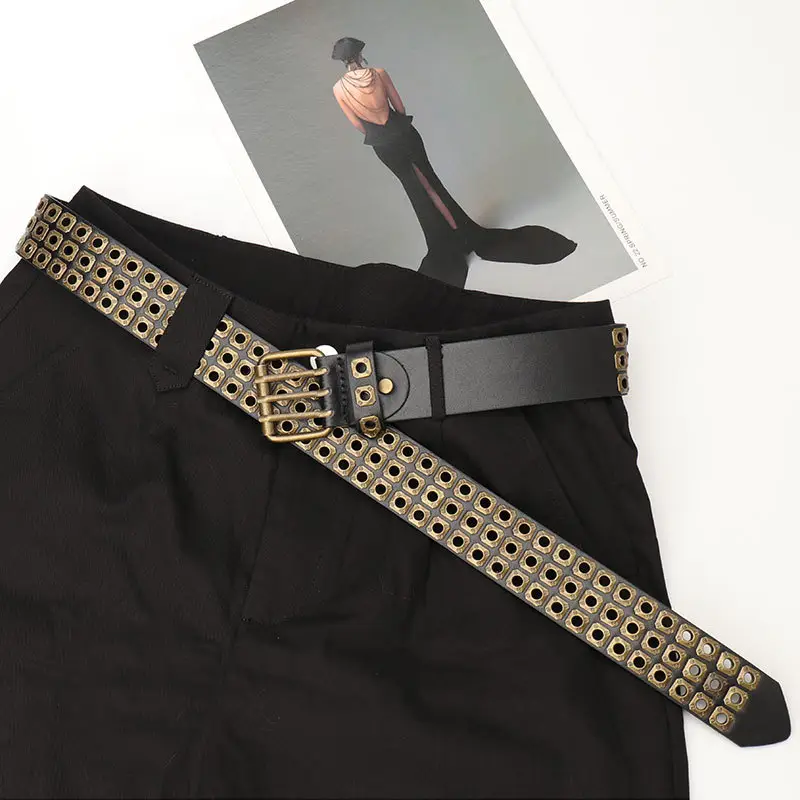 Black Rivet Belt for Women & Men Hip-hop Style