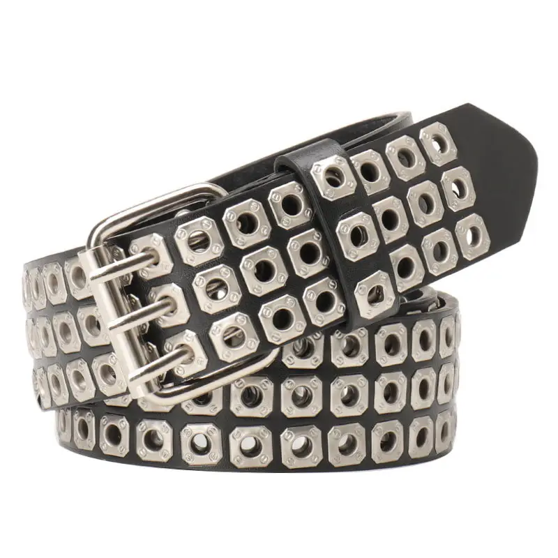 Black Rivet Belt for Women & Men Hip-hop Style